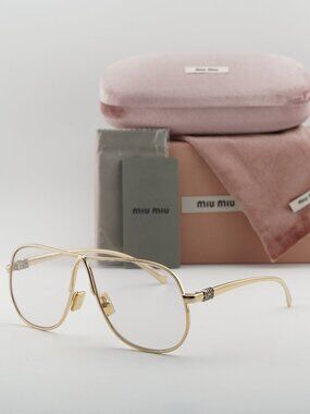 Miu Miu MUA56S 5AK08N Geometric Sunglasses – Gold/Clear Blue Light Block